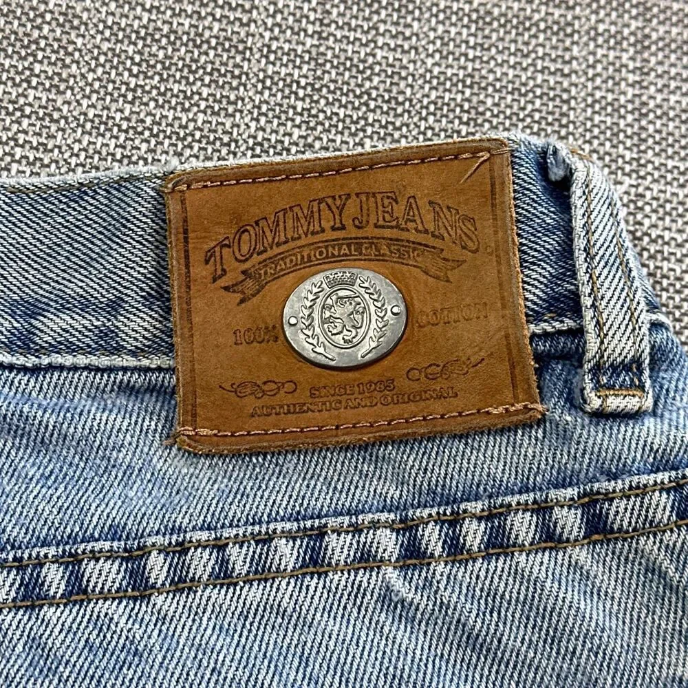 Tommy Hilfiger Jeans Mens 38x32 Baggy Wide Leg Retro Y2K Stone Washed Lion Crest